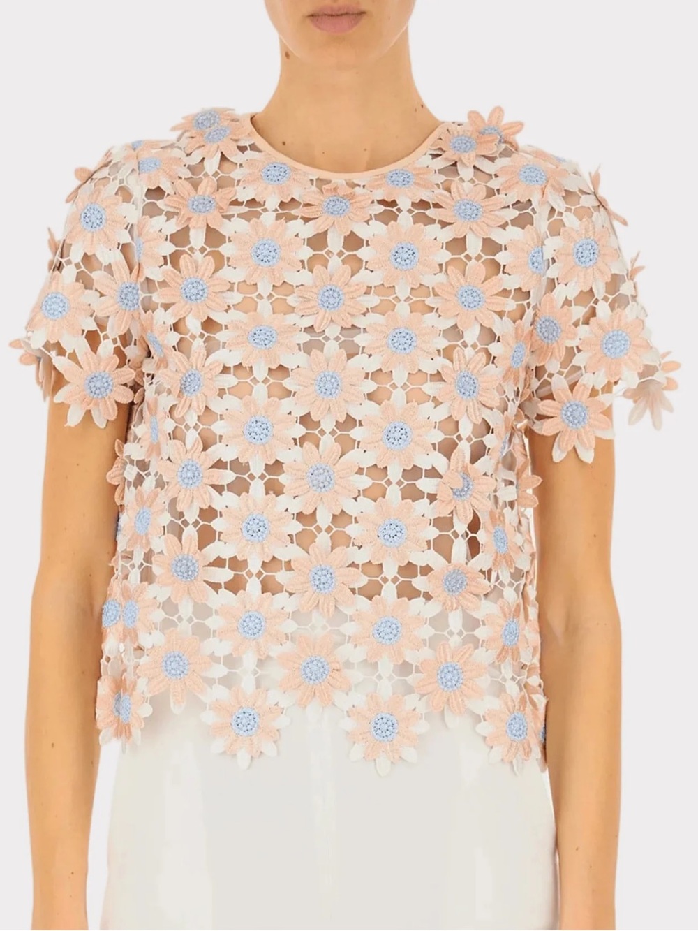 SELF PORTRAIT 3D Floral Guipure Lace Top, EU 32 | US 2